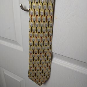 Utopia men's yellow background golf balls on tees 100 silk tie